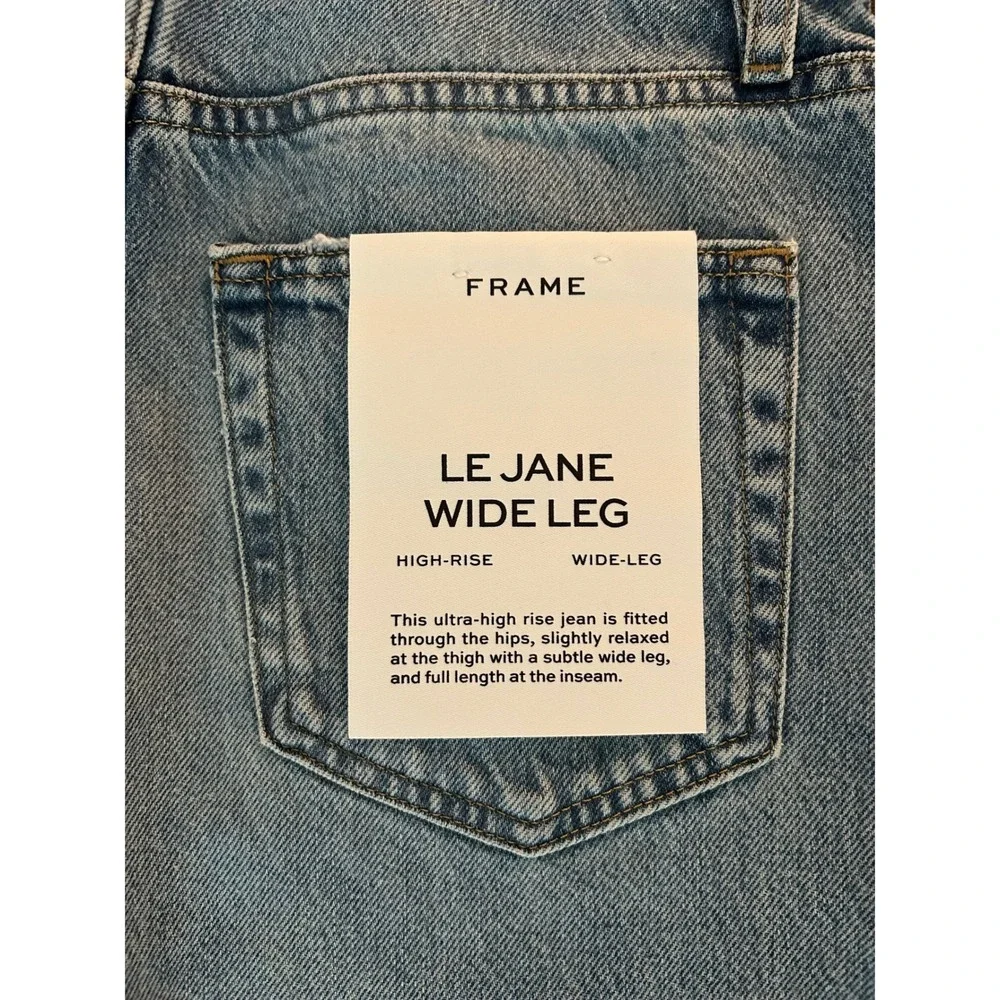 FRAME Le Jane Wide Leg High Rise Jeans Light Wash Raw Hem Size 27 NEW 1401